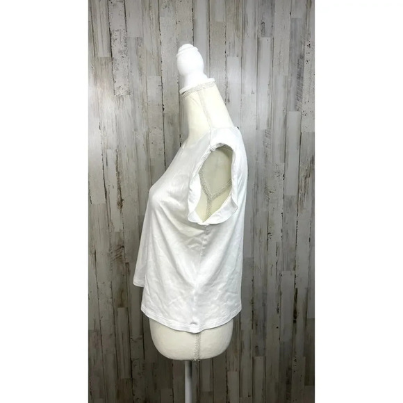 By Anthropologie Women's Small White Keyhole Back Structured Sleeveless Top - Picture 5 of 6